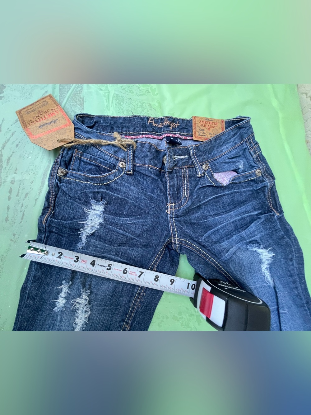 LOW RISE Y2K AMETHYST VINTAGE  BLUE JEANS NEW WITH TAGS SIZE 0 JUNIORS - Picture 6 of 14